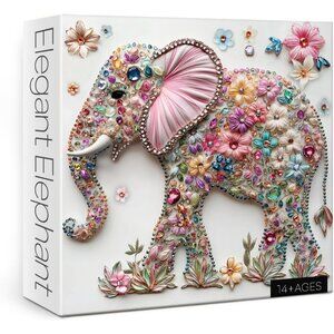 Crystal Elephant Jigsaw Puzzle for Adults, 1000 Pieces, Cute Floral Animal Art